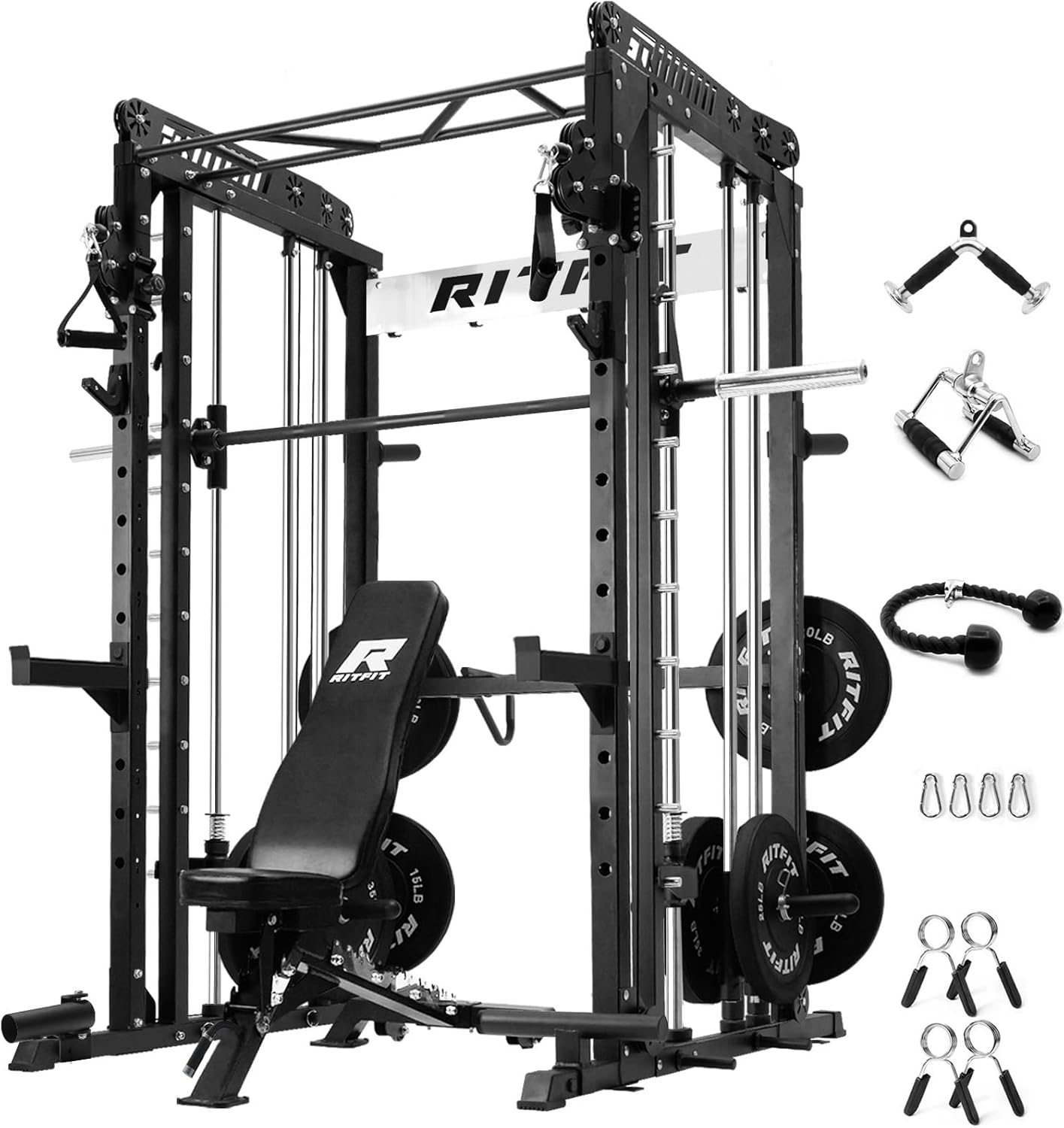 RitFit M1 & M1 Pro Smith Machine Weight Stack Set with Cable Crossover System, Multi-Function Squat Rack Power Cage for Home Gym, Power Rack and Packages RitFit M1 & M1 Pro Smith Machine Weight Stack Set with Cable Crossover System, Multi-Function Squat Rack Power Cage for Home Gym, Power Rack and Packages