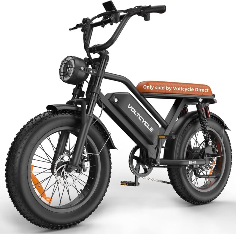 Electric Bike for Adults, 48V 18.2AH Electric Motorcycle, Long Seat Electric Bicycle Full Suspension 20″ Fat Tire Ebike Max 28MPH& 30-60 Miles All Terrain E-Bike for Mountains, Snow, Sand, Road