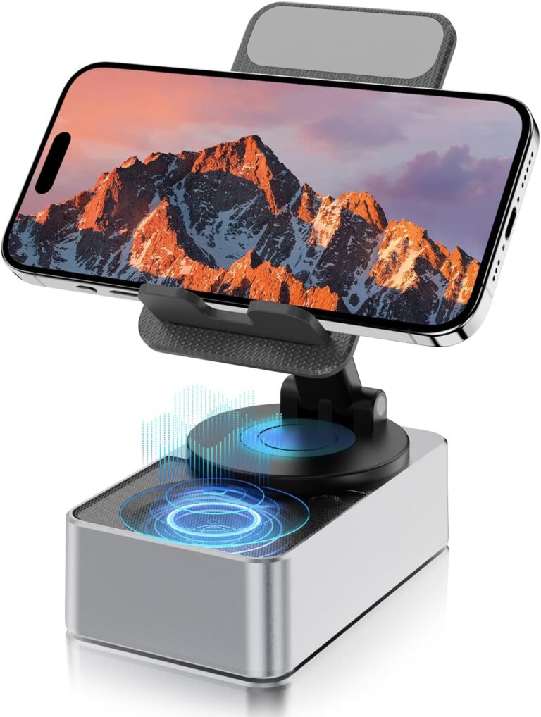 Induction Speaker, Cell Phone Stand with Wireless Bluetooth Speaker, HD Surround Sound & Led Color Changing Light, Gifts for Men, Compatible with iPhone/Android (Gray-01)