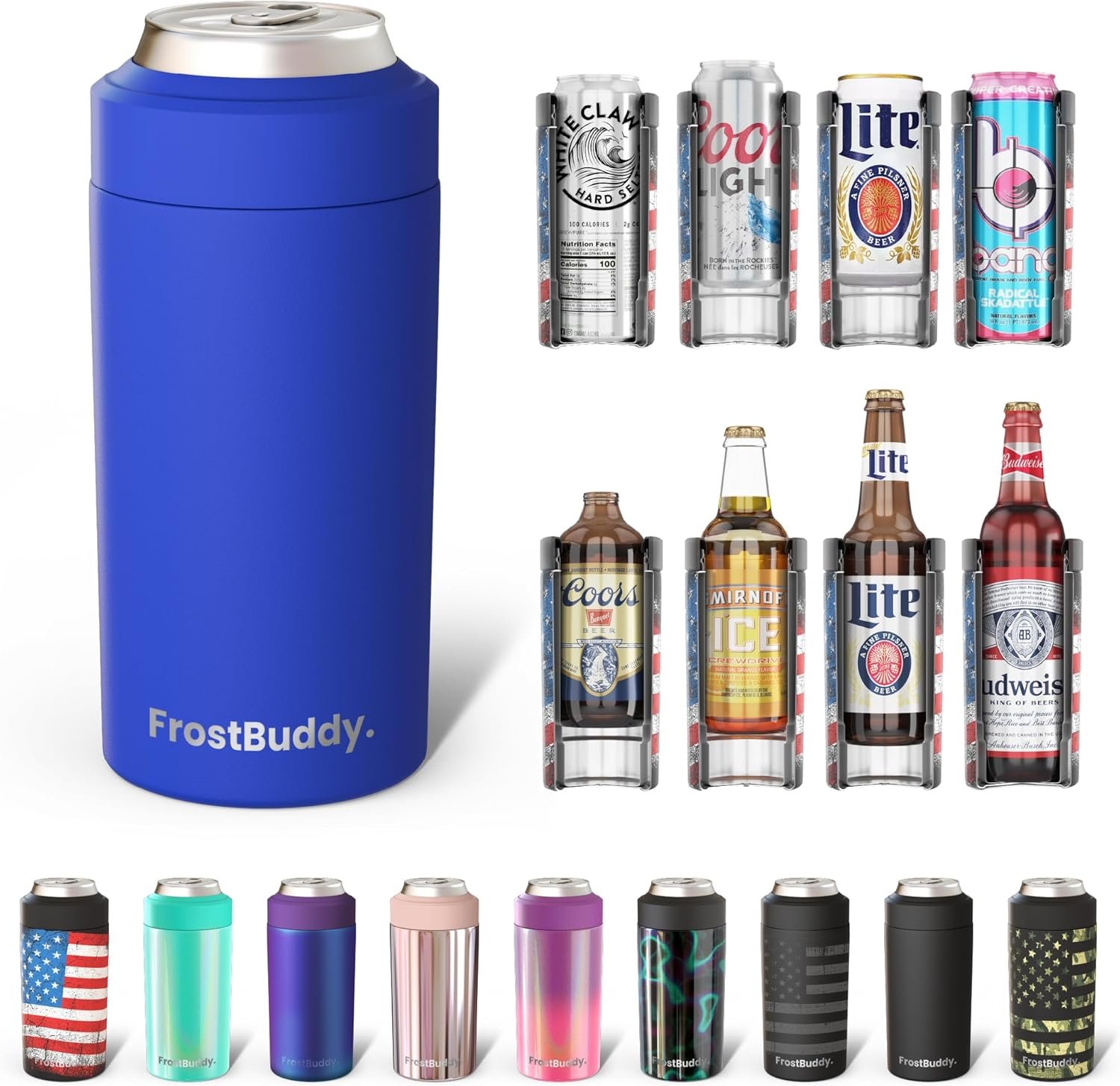 Frost Buddy Universal Can Cooler – Fits All – For Regular 12 & 16 Oz Or Slim-Size Bottles – Insulated Double-Walled Stainless Steel (Royal) Frost Buddy Universal Can Cooler – Fits All – For Regular 12 & 16 Oz Or Slim-Size Bottles – Insulated Double-Walled Stainless Steel (Royal)