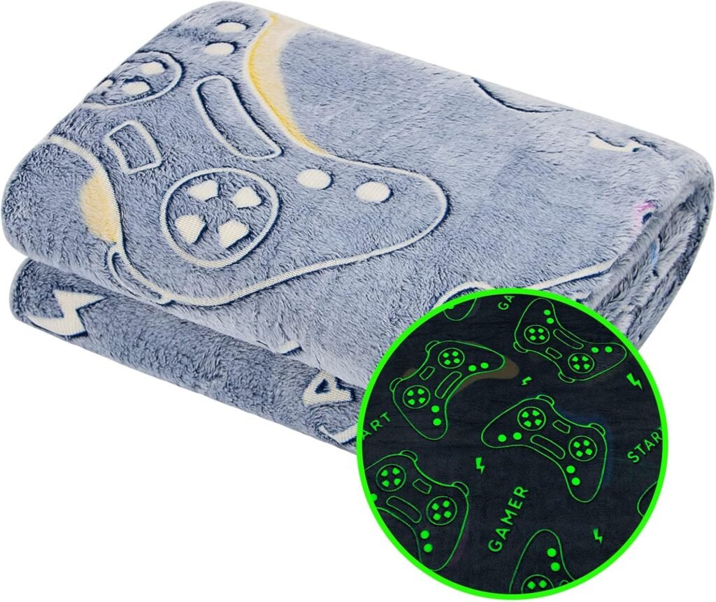 Glow in The Dark Blanket Game Controller Throw Blanket, Gamer Gifts Toys for Kids Boyfriend, Boys Teen Soft Cozy Gaming Blanket Gamer Gifts Game Decor Blankets for Home Bedroom 50″x60″