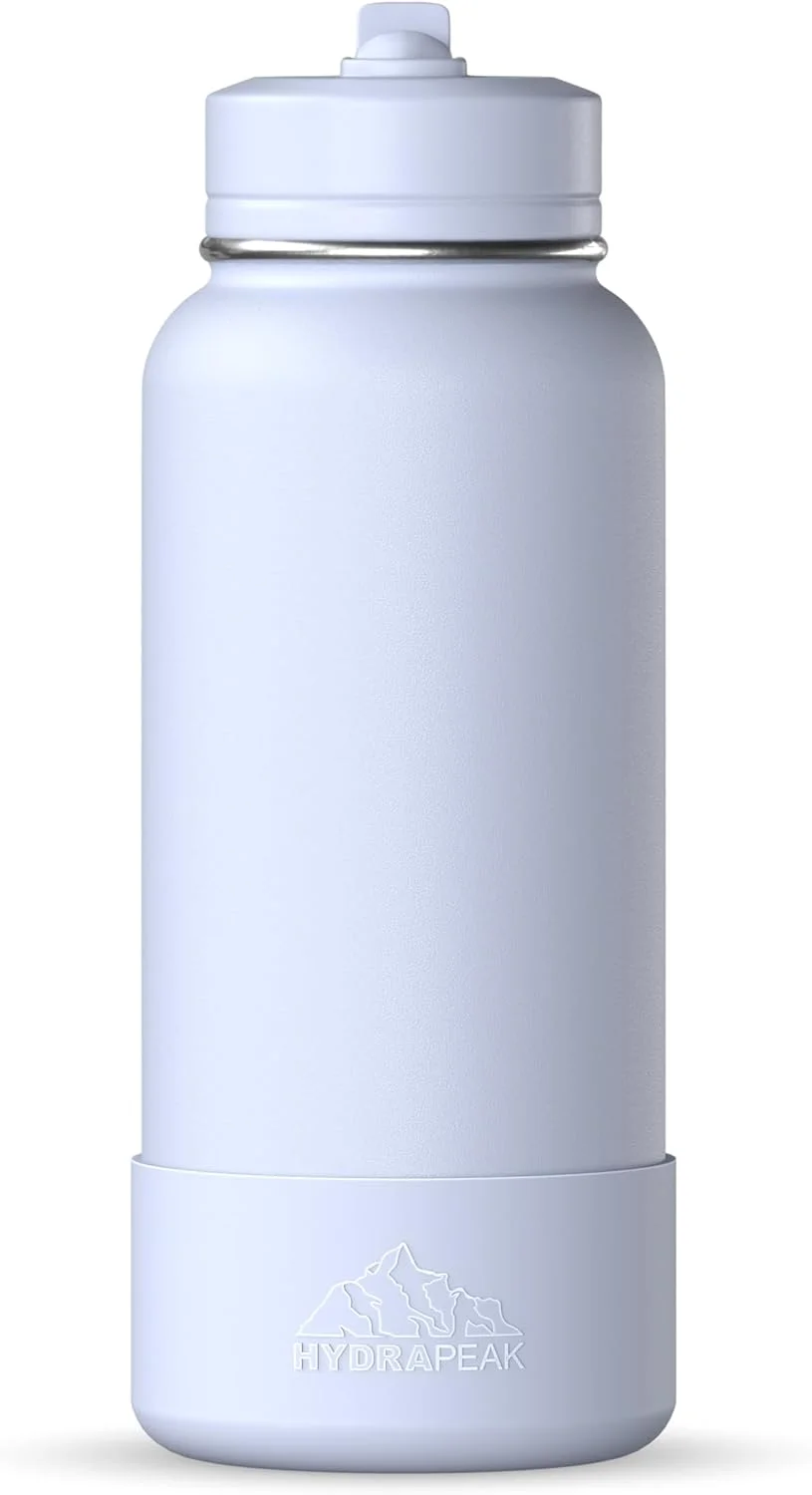 Hydrapeak 32oz Sport Insulated Water Bottle with Straw or Chug Lid, Leak & Spill Proof, Keeps Drinks Cold for 24 Hours, Hot for 12 Hours, Premium Stainless Steel Water Bottles (32oz, Ice)