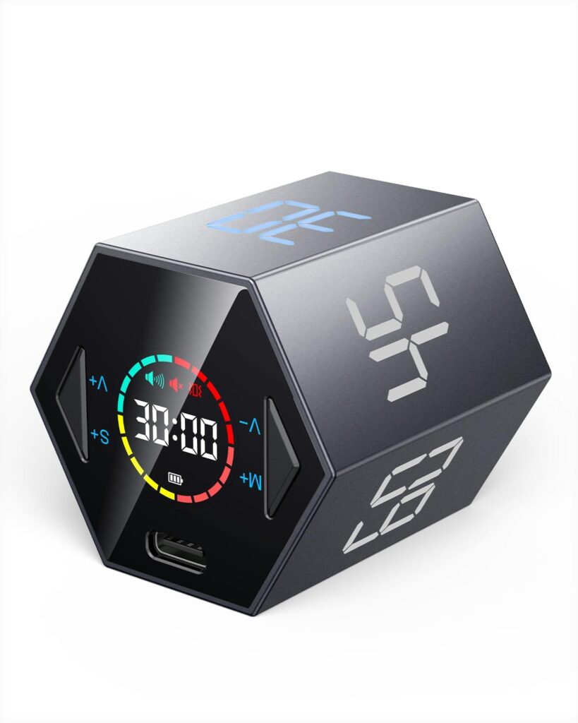 Pomodoro Timer Cube, Hexagon Productivity Timer, Pause & Resume, Silent, Vibrate & Adjustable Sound Alert, for ADHD, Task, Work, Study, 5/15/25/30/45/60min & Custom Countdown,Gray Pomodoro Timer Cube, Hexagon Productivity Timer, Pause & Resume, Silent, Vibrate & Adjustable Sound Alert, for ADHD, Task, Work, Study, 5/15/25/30/45/60min & Custom Countdown,Gray