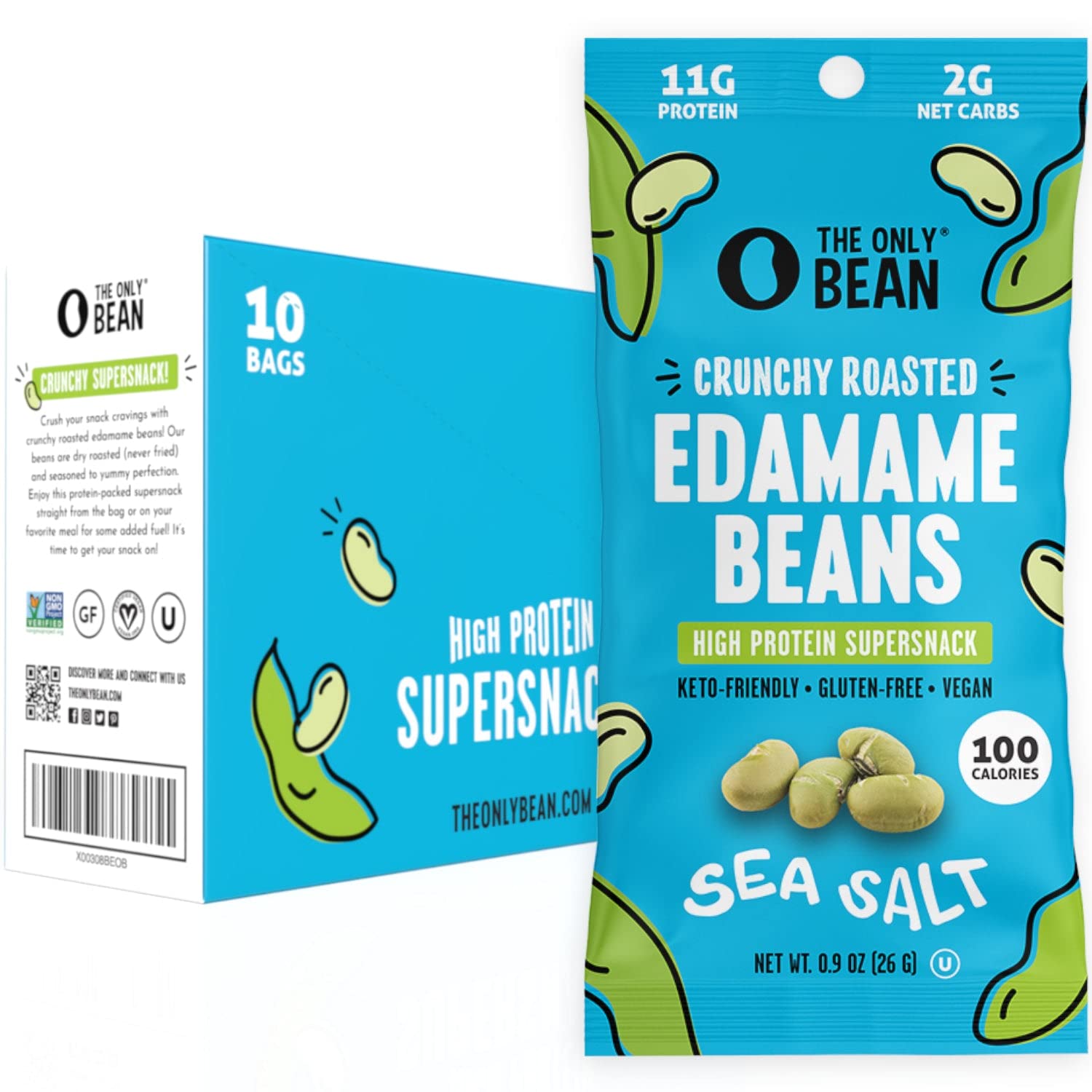 The Only Bean Crunchy Dry Roasted Edamame Snacks (Sea Salt), Keto Snack Food, High Protein (11g) Healthy Snacks, Low Carb Gluten Free Office Vegan Food 100 Calorie Snack Pack, 0.9oz 10 Pack The Only Bean Crunchy Dry Roasted Edamame Snacks (Sea Salt), Keto Snack Food, High Protein (11g) Healthy Snacks, Low Carb Gluten Free Office Vegan Food 100 Calorie Snack Pack, 0.9oz 10 Pack