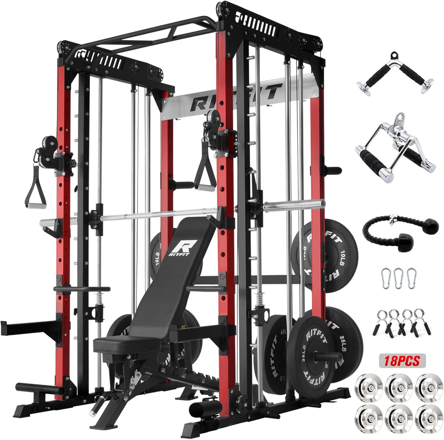 Ritfit M1 & M1 Pro Smith Machine Weight Stack Set With Cable Crossover System, Multi-Function Squat Rack Power Cage For Home Gym, Power Rack And Packages