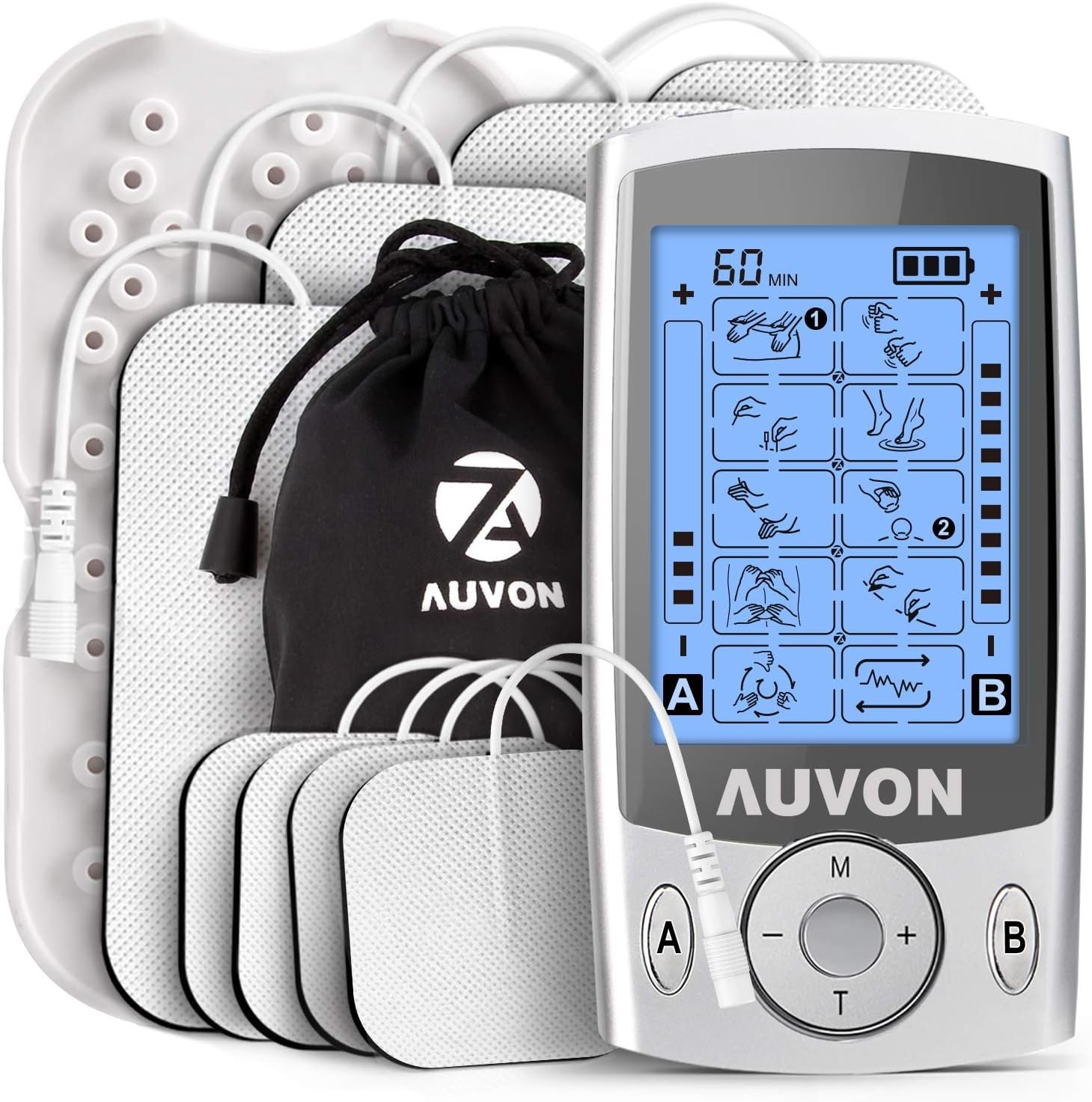 Auvon Dual Channel Tens Unit Muscle Stimulator Machine With 20 Modes, 2″ And 2″X4″ Tens Unit Electrode Pads