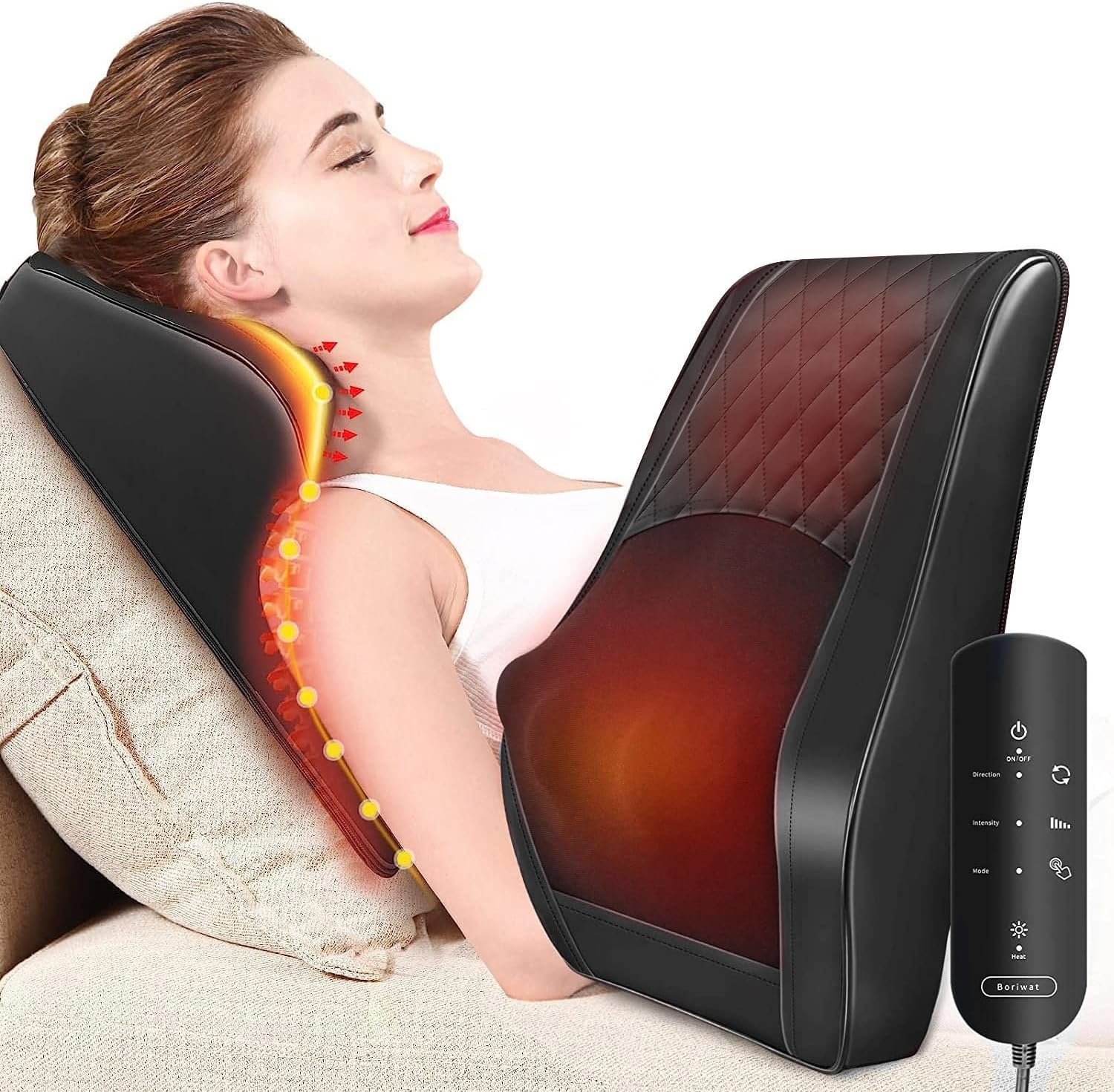 Boriwat Back Massager With Heat, 3D Kneading Massage Pillow For Back, Neck, Shoulder, Leg Pain Relief Deep Tissue, Gifts For Women Men Mom Dad, Fsa Hsa Eligible