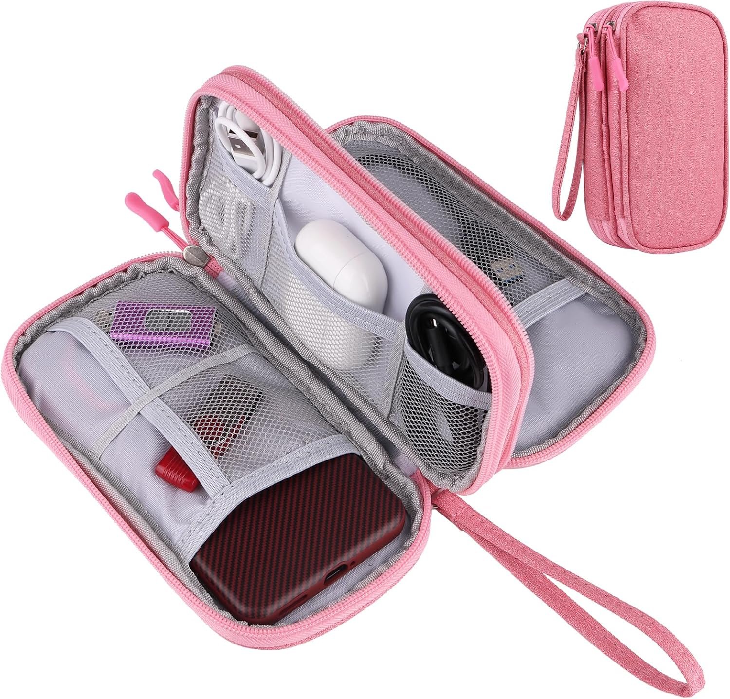 Pink Travel Gadget Bag – Ultimate Cable &Accessories Organizer For Chargers, Phones & Memory Cards