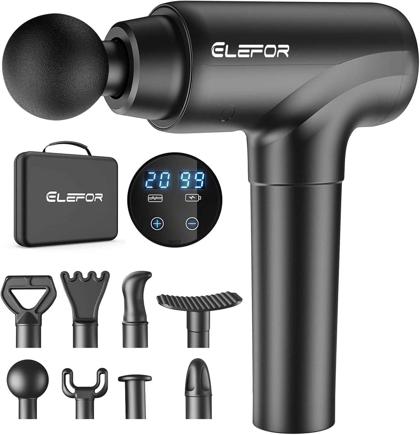 Massage Gun Deep Tissue,Percussion Back Massager Gun For Athletes Muscle Massage Gun For Pain Relief With 8 Massage Heads & 20 Speeds (Matte Black)