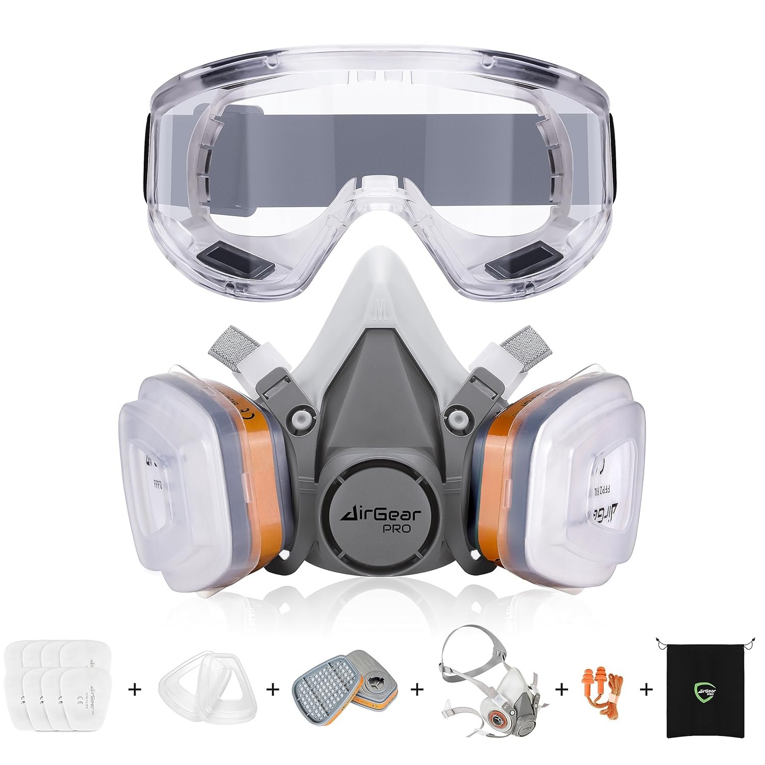 Airgearpro G-500 Reusable Respirator Mask With A1P2 Filters | Anti-Gas, Anti-Dust | Gas Mask Ideal For Painting, Woodworking, Construction, Sanding, Spraying, Chemicals, Diy Etc