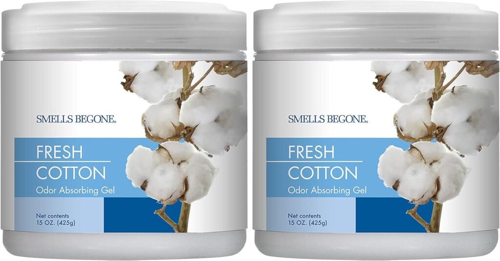 SMELLS BEGONE Air Freshener Odor Absorber Gel – 15 oz, Pack of 2 – Absorbs and Eliminates Odor in Pet Areas, Bathrooms, Cars, & Boats – Made with Essential Oils – Fresh Cotton Scent