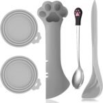 5 Pcs Pet Food Can Supplies Set Dog Cat Food Lid Cat Can Opener Cat Spoons For Wet Food (Gray)