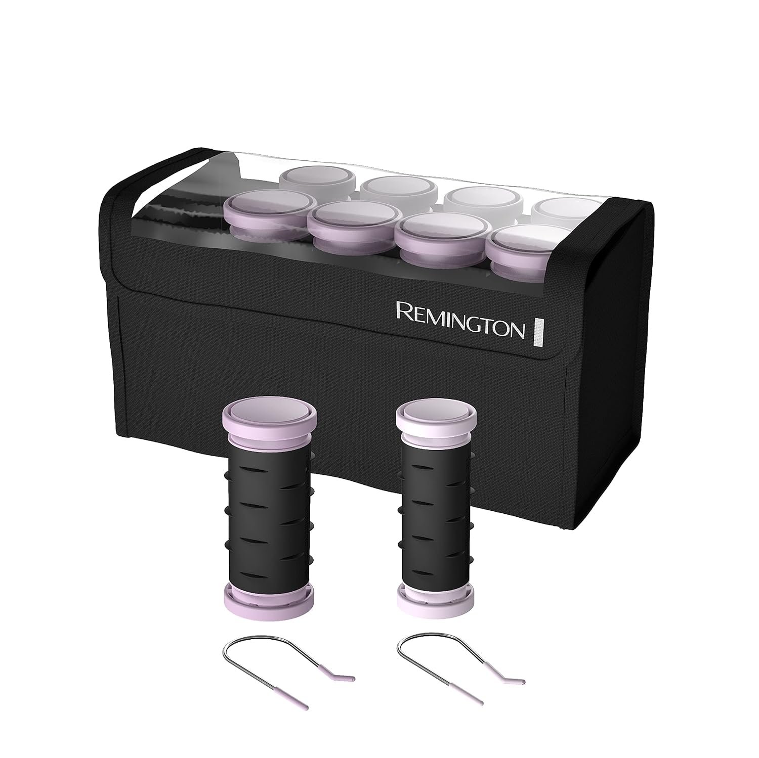 Remington Compact Ceramic Dual Voltage Hot Rollers For Long And Short Hair, Hair Setters, Hair Curlers, 1-1 ¼” Purple/Black, 10 Piece Set