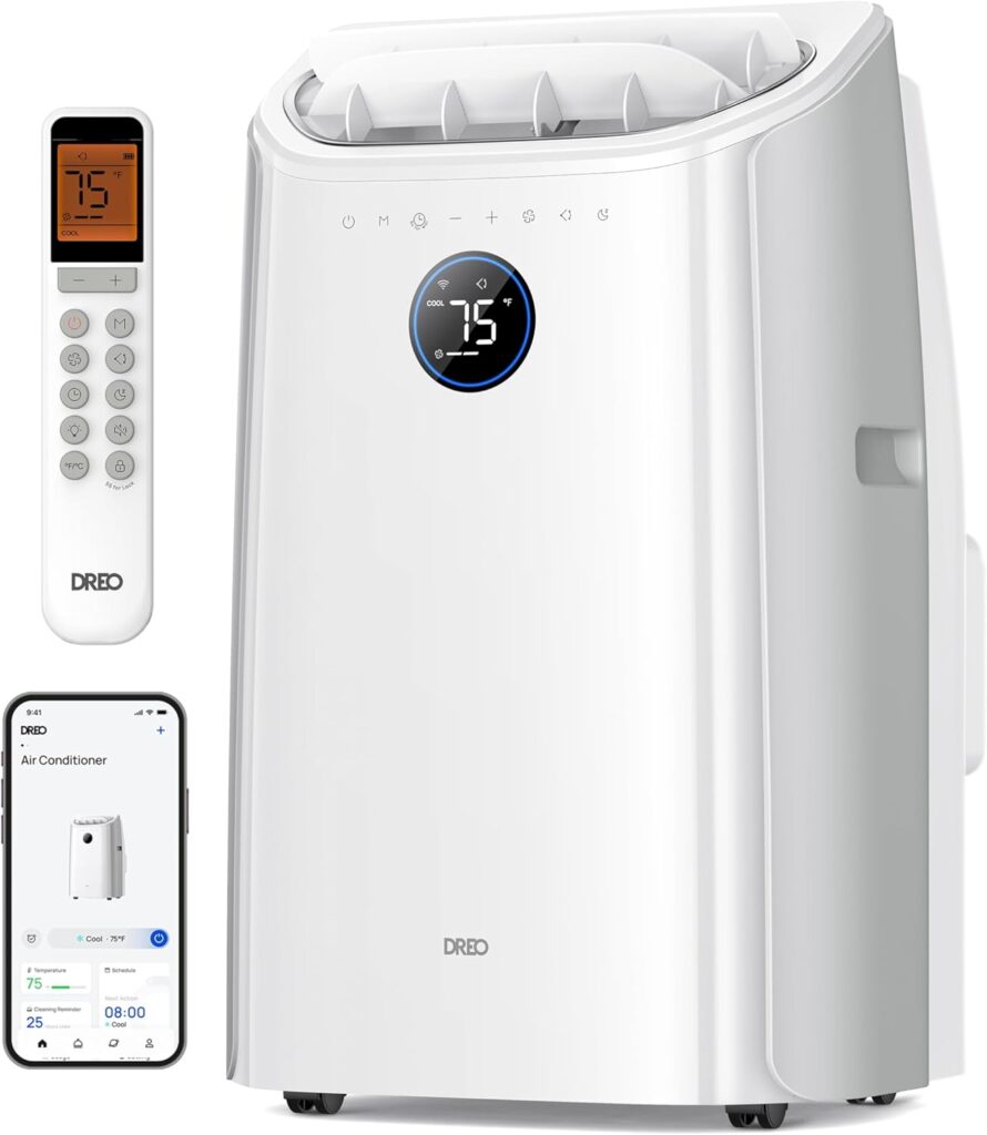 Dreo Portable Air Conditioners, 12000 BTU ASHRAE (8000 BTU DOE) Smart AC Unit for Room with Drainage-free Cooling, APP/Voice/Remote, Fan & Dehumidifier, Quiet Standing AC for Bedroom, AC515S New Dreo Portable Air Conditioners, 12000 BTU ASHRAE (8000 BTU DOE) Smart AC Unit for Room with Drainage-free Cooling, APP/Voice/Remote, Fan & Dehumidifier, Quiet Standing AC for Bedroom, AC515S New