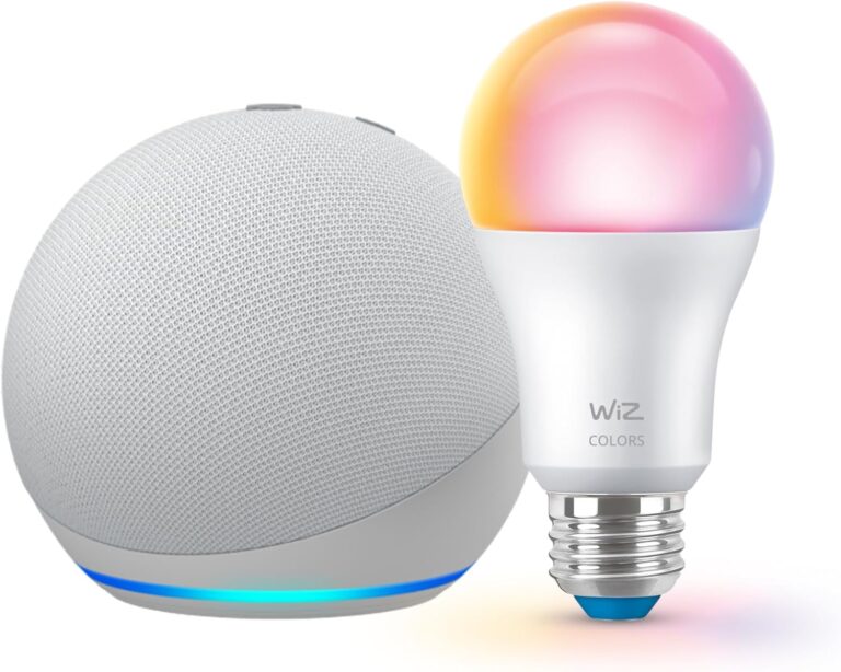 Echo Dot (newest model) with WiZ 60W A19 LED Smart Color Bulb – Connects to Your Wi-Fi – E26 Base – Control with Voice or App – Matter Compatible Echo Dot (newest model) with WiZ 60W A19 LED Smart Color Bulb – Connects to Your Wi-Fi – E26 Base – Control with Voice or App – Matter Compatible