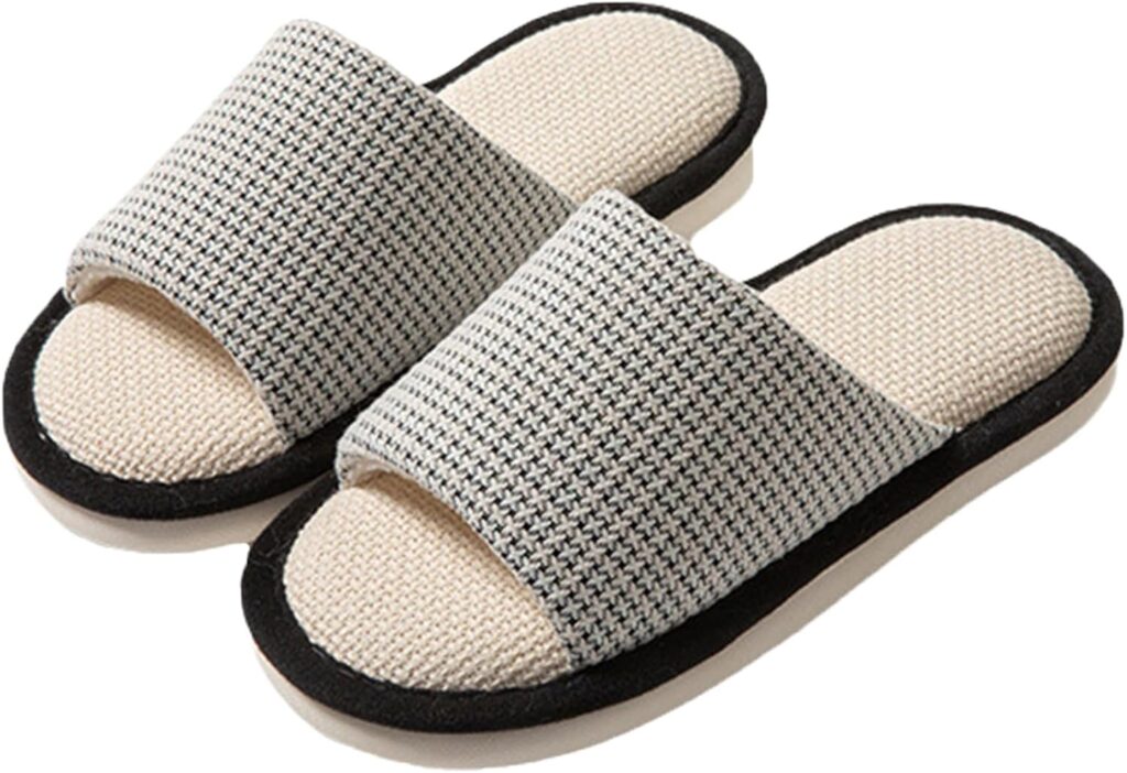 Women’s Linen Slippers Cloth Slippers Soft Thick Soled Slippers Open Toe Slip On Bedroom Shoes With Memory Foam
