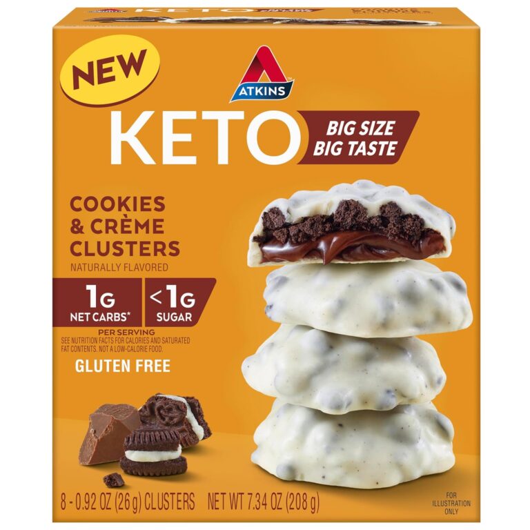 Atkins Keto Cookies & Crème Clusters, Gluten Free, High Fiber, Low Carb, Keto Friendly, 8 Count Atkins Keto Cookies & Crème Clusters, Gluten Free, High Fiber, Low Carb, Keto Friendly, 8 Count