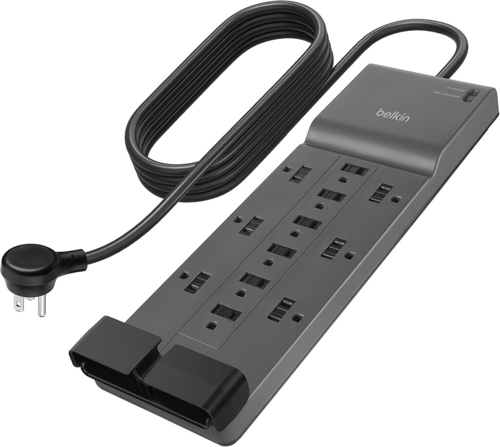 Belkin 12-Outlet Surge Protector Power Strip w/ 12 AC Outlets & 8ft Flat Plug, UL-listed Heavy-Duty Extension Cord for Home, Office, Travel, Computer, Laptop, Charger – 3,940 Joules of Protection