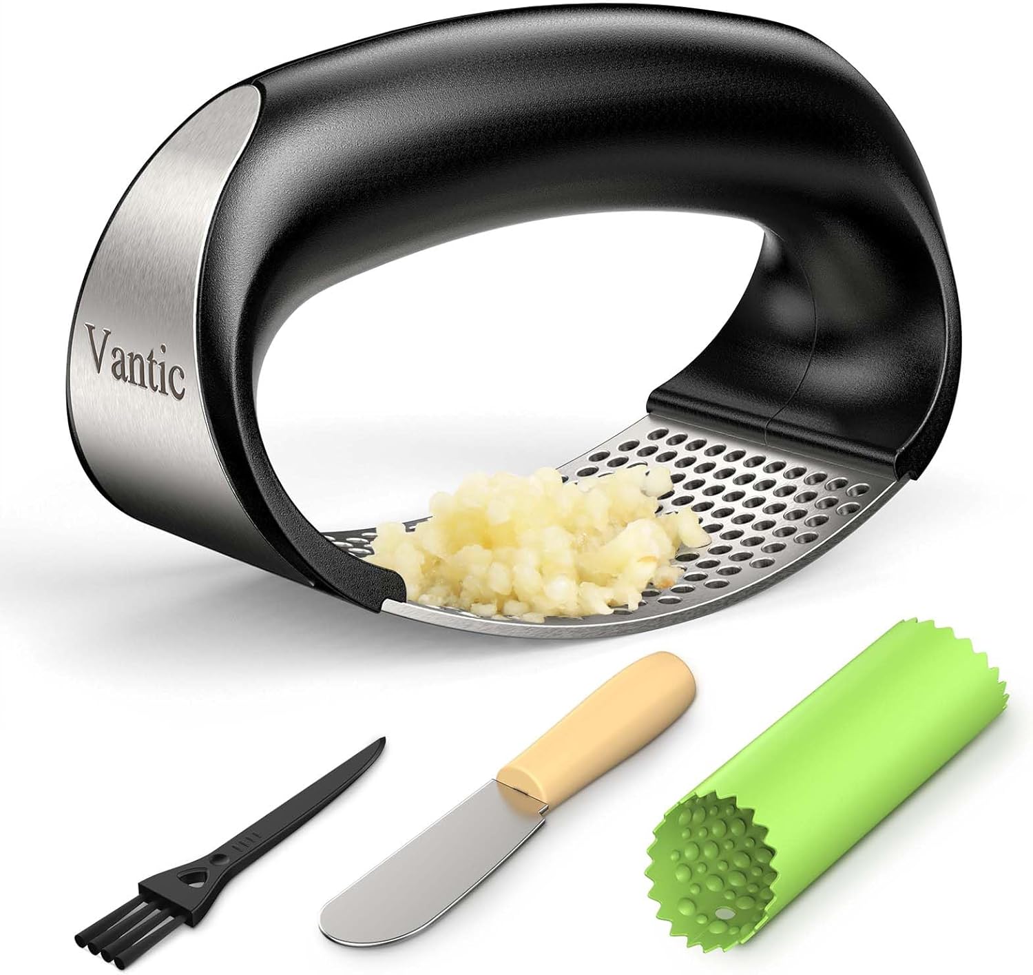 Vantic Garlic Press Rocker – Stainless Steel Garlic Crusher, Mincer and Chopper with Peeler & Scraper, Easy Kitchen Gadget for Effortless Smashing Vantic Garlic Press Rocker – Stainless Steel Garlic Crusher, Mincer and Chopper with Peeler & Scraper, Easy Kitchen Gadget for Effortless Smashing