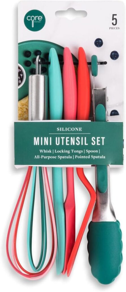 Core Kitchen Mini All-Purpose Spatula Whisk Tongs Multicolor Set Food-Grade BPA-Free Silicone Non-Stick Baking & Cooking Utensil Serving Tools, Dishwasher Safe, 5 Piece Set, 44962 Core Kitchen Mini All-Purpose Spatula Whisk Tongs Multicolor Set Food-Grade BPA-Free Silicone Non-Stick Baking & Cooking Utensil Serving Tools, Dishwasher Safe, 5 Piece Set, 44962