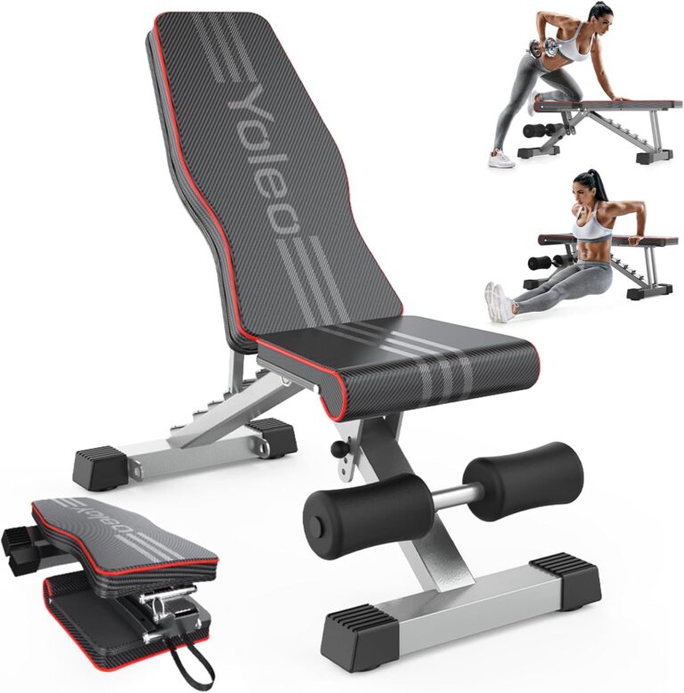 Yoleo Adjustable Weight Bench for Full Body Workout, Foldable Bench Press Bench of Home Gym Strength Training, Incline Decline Flat Utility Workout Bench with Quick Folding & Fast Adjustment Yoleo Adjustable Weight Bench for Full Body Workout, Foldable Bench Press Bench of Home Gym Strength Training, Incline Decline Flat Utility Workout Bench with Quick Folding & Fast Adjustment