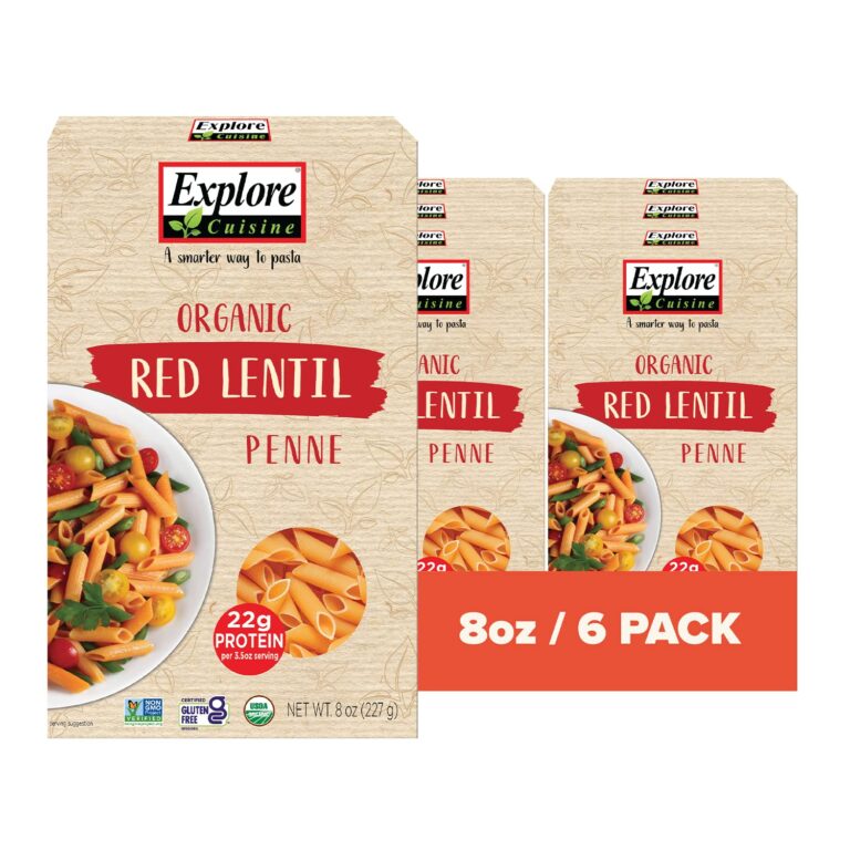 EXPLORE CUISINE Organic Red Lentil Penne – High Protein, Gluten Free Pasta, Easy to Make – Organic, Non GMO – 24 Total Servings, 8 Ounce (Pack of 6) EXPLORE CUISINE Organic Red Lentil Penne – High Protein, Gluten Free Pasta, Easy to Make – Organic, Non GMO – 24 Total Servings, 8 Ounce (Pack of 6)