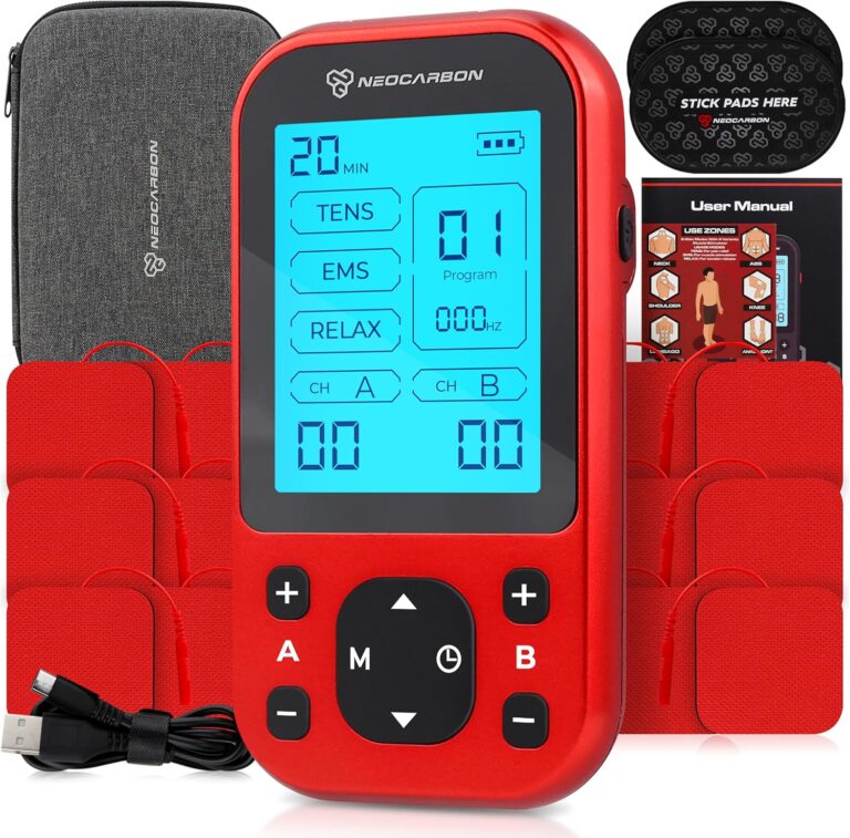 TENS Unit Muscle Stimulator Pro for Back Pain Relief, Shoulder Recovery and Physical Therapy, Electronic EMS Massager Machine with PMS Pulse for Effective Shock Therapy, Red TENS Unit Muscle Stimulator Pro for Back Pain Relief, Shoulder Recovery and Physical Therapy, Electronic EMS Massager Machine with PMS Pulse for Effective Shock Therapy, Red