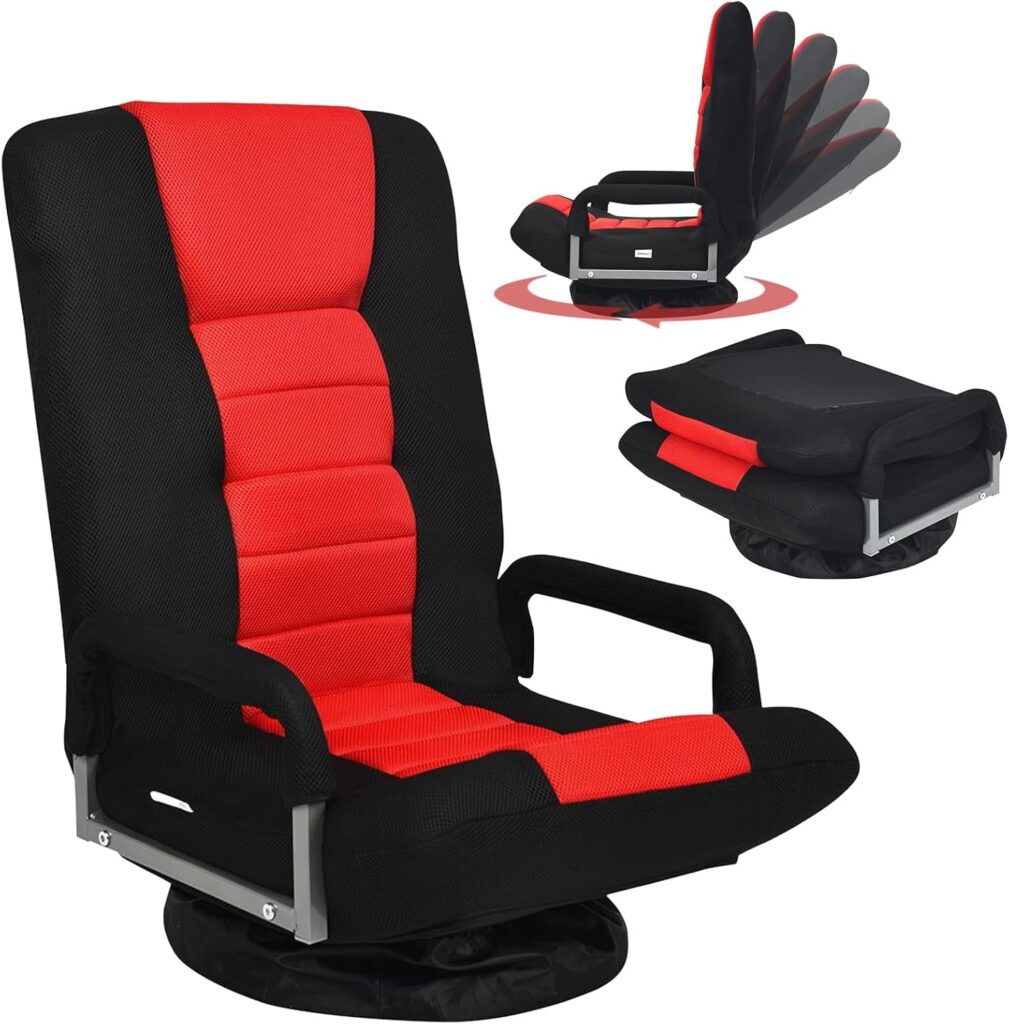 ERGOMASTER 360 Degree Swivel Video Gaming Floor Chair w/Armrests, Adjustable 6-Position Folding Floor Chair, Padded Backrest for Game, Reading (Black/Red) ERGOMASTER 360 Degree Swivel Video Gaming Floor Chair w/Armrests, Adjustable 6-Position Folding Floor Chair, Padded Backrest for Game, Reading (Black/Red)