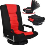 ERGOMASTER 360 Degree Swivel Video Gaming Floor Chair w/Armrests, Adjustable 6-Position Folding Floor Chair, Padded Backrest for Game, Reading (Black/Red)