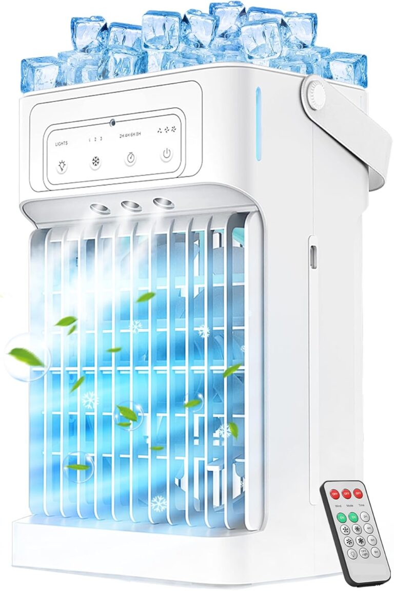 Portable Air Conditioners,Dual-Motors Portable AC Unit 3in1 Mini Air Conditioner portable for Room,Evaporative Air Cooler with Remote,3 Mist,3 Speed,7 Lights,Larger Tank,2-8H Timer for Bedroom,Office