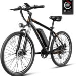 Jasion EB5 Electric Bike for Adults with Peak 750W Brushless Motor, 40Miles 20MPH Commuting Electric Mountain Bike with 360Wh Removable Battery, 7-Speed, 26″ Tires and Front Fork Suspension