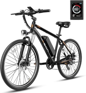 Jasion EB5 Electric Bike for Adults with Peak 750W Brushless Motor, 40Miles 20MPH Commuting Electric Mountain Bike with 360Wh Removable Battery, 7-Speed, 26″ Tires and Front Fork Suspension