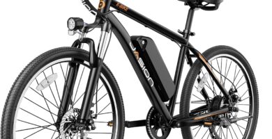 Jasion EB5 Electric Bike for Adults with Peak 750W Brushless Motor, 40Miles 20MPH Commuting Electric Mountain Bike with 360Wh Removable Battery, 7-Speed, 26″ Tires and Front Fork Suspension