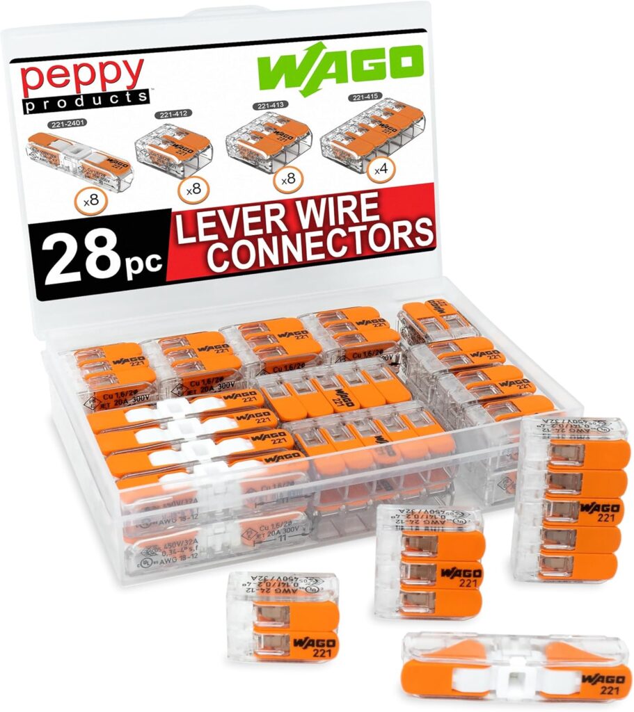 WAGO 221 Lever Nuts 28pc Compact Splicing Wire Connector Assortment with Case | Includes 221-2401, 221-412, 221-413, 221-415