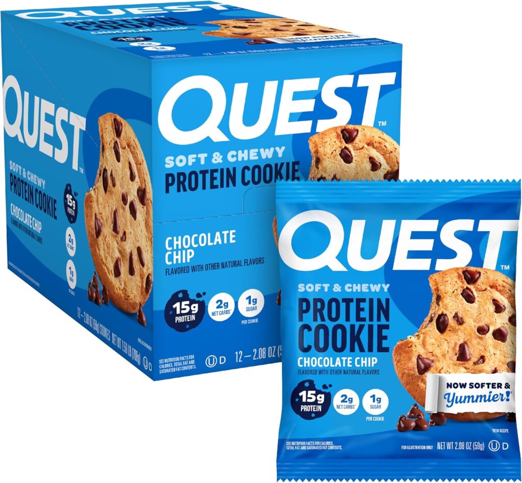 Quest Nutrition Chocolate Chip Protein Cookie, 15g Protein, 1g Sugar, 2g Net Carbs, Keto Friendly, High Protein, Low Carb; 12 Count