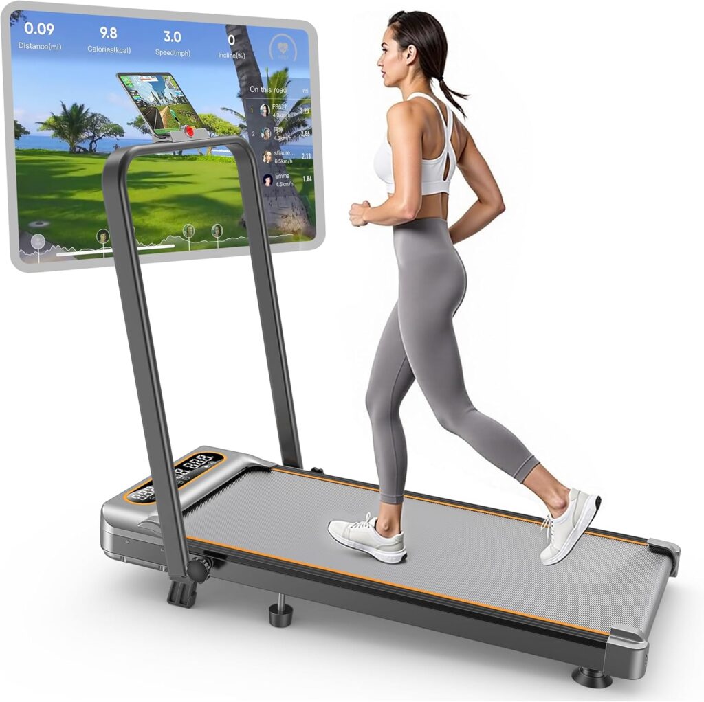 Foldable Treadmill with 12% Incline, Upgrade 3.5HP Low Noise Walking Pad Treadmill with Handle Bar, Trisomy 4 in 1 Portable Under Desk Treadmills for Home/Office, 350Lbs Capacity, APP & Remote Control