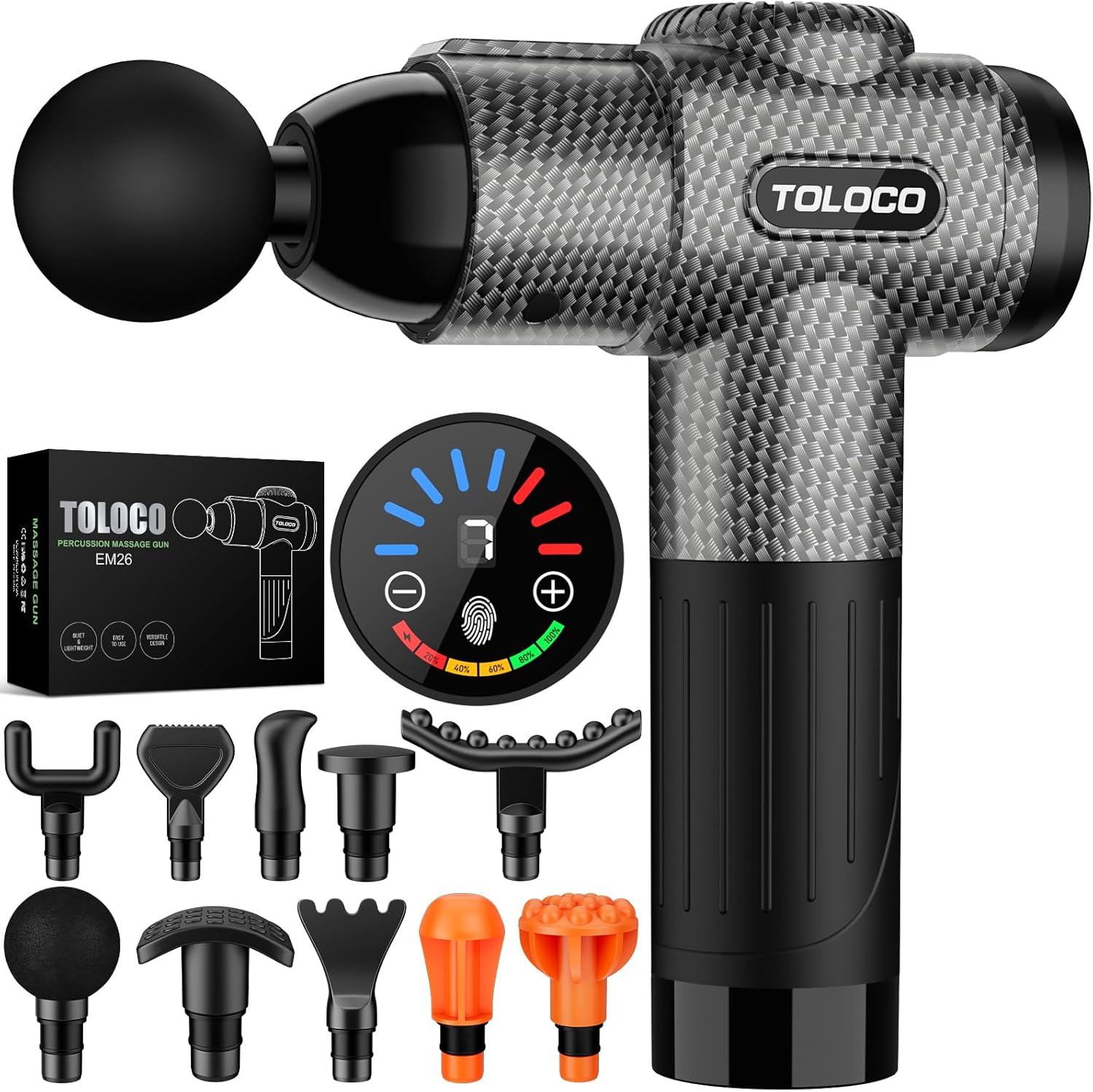 TOLOCO Massage Gun, Deep Tissue Back Massage for Athletes for Pain Relief, Percussion Massager with 10 Massages Heads & Silent Brushless Motor, Christmas Gifts for Women, Men, Carbon TOLOCO Massage Gun, Deep Tissue Back Massage for Athletes for Pain Relief, Percussion Massager with 10 Massages Heads & Silent Brushless Motor, Christmas Gifts for Women, Men, Carbon