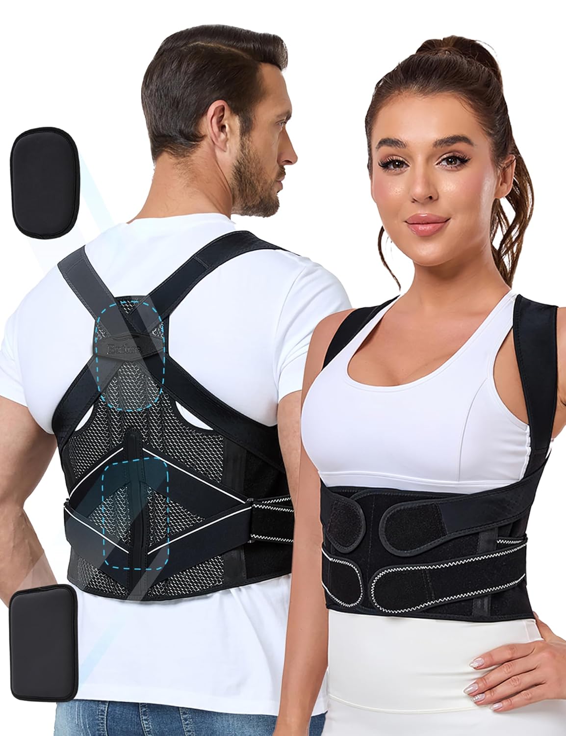 Posture Corrector for Women and Men with Bionic System, Precise Full Back Support Back Brace for Upper and Lower Back Pain Relief with Two 3D Pads Posture Corrector for Women and Men with Bionic System, Precise Full Back Support Back Brace for Upper and Lower Back Pain Relief with Two 3D Pads